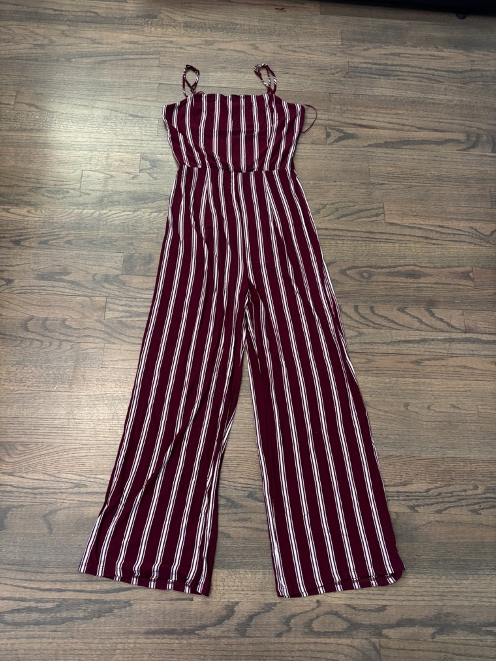 Ambiance Burgundy and White Striped Jumpsuit